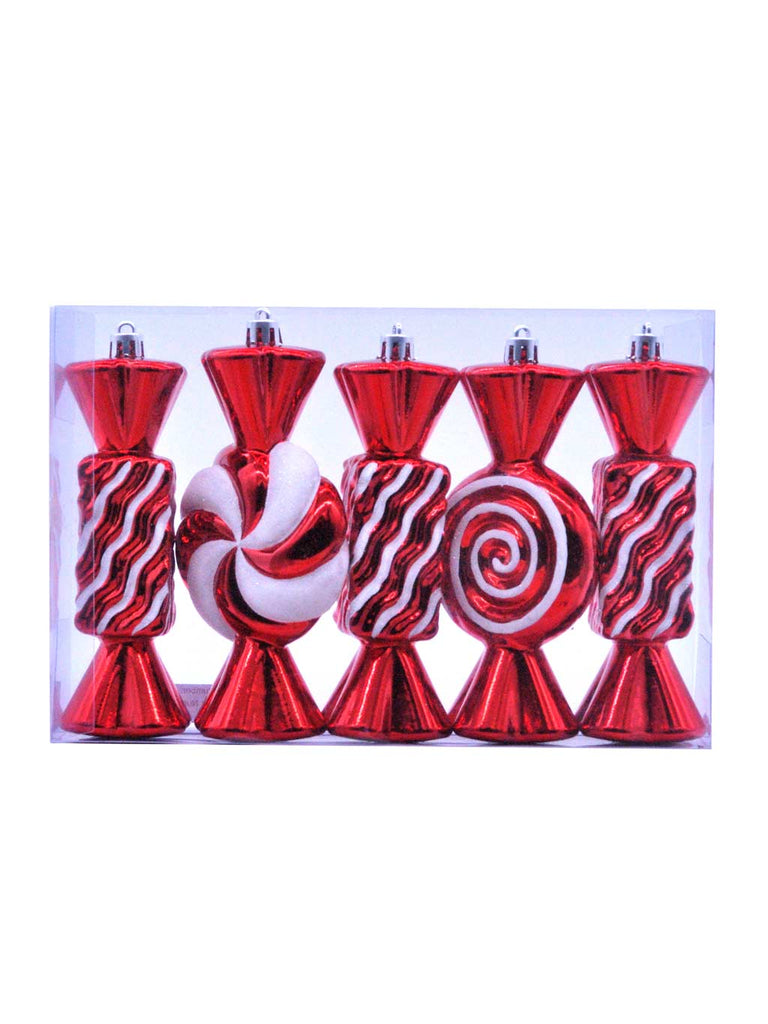 Pack of 5 x 15cm Red & White Striped Candy Tree Dec