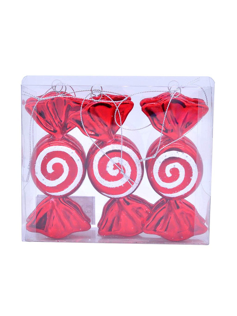 Pack of 6 x 11cm Red & White Glitter Swirl Candy 