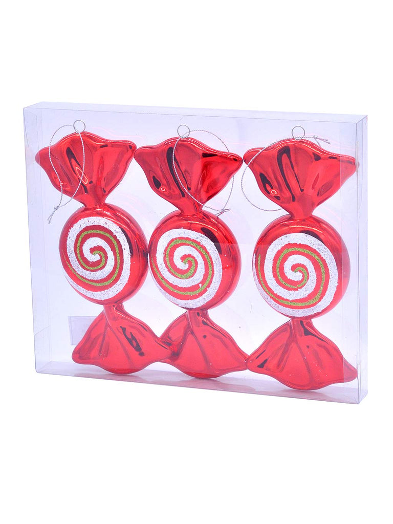 Pack of 3 x 19cm Red & White Glitter Swirl Candy Shape 