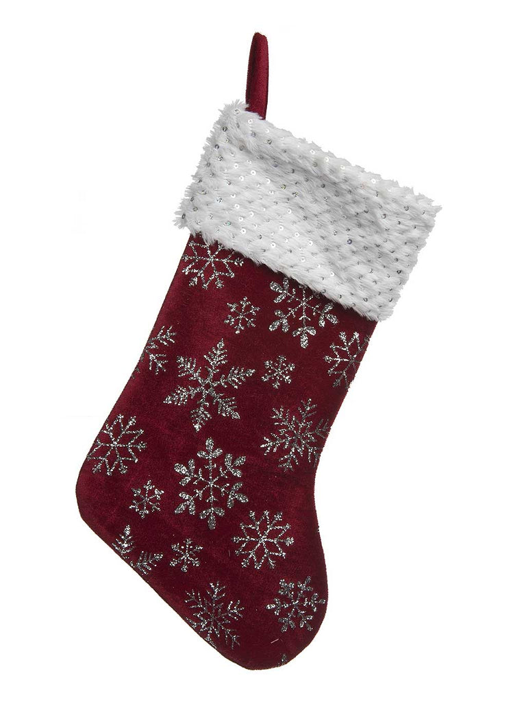 50cm Burgundy with Silver Snowflakes Stocking