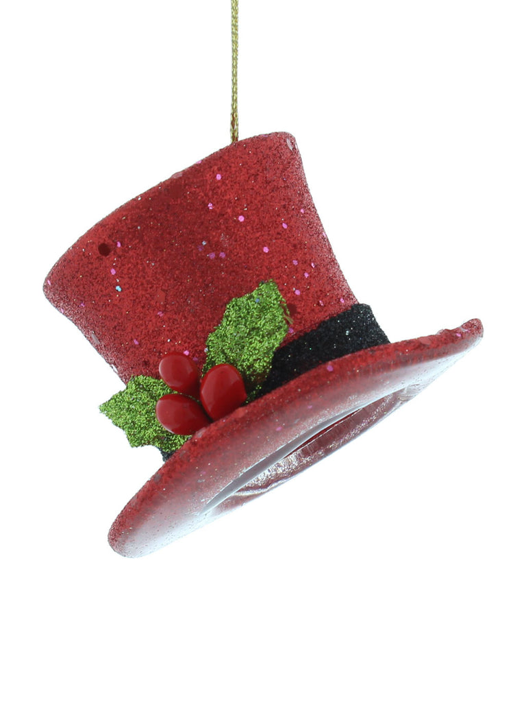 8cm Glitter Top Hat Tree Dec - Red 