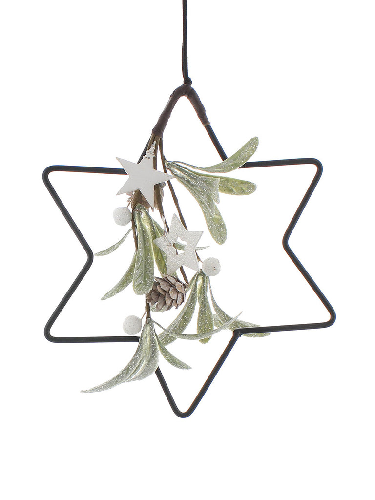 21cm Metal Star with Frosted Mistletoe 