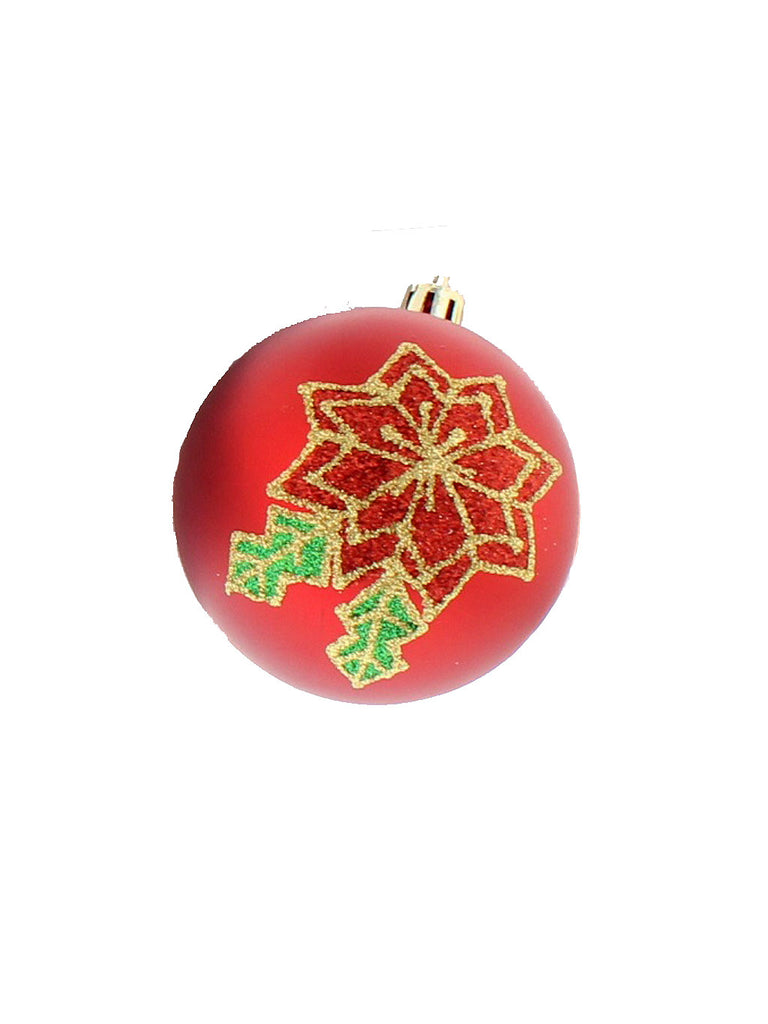 8cm Red With Poinsettia Design Ball