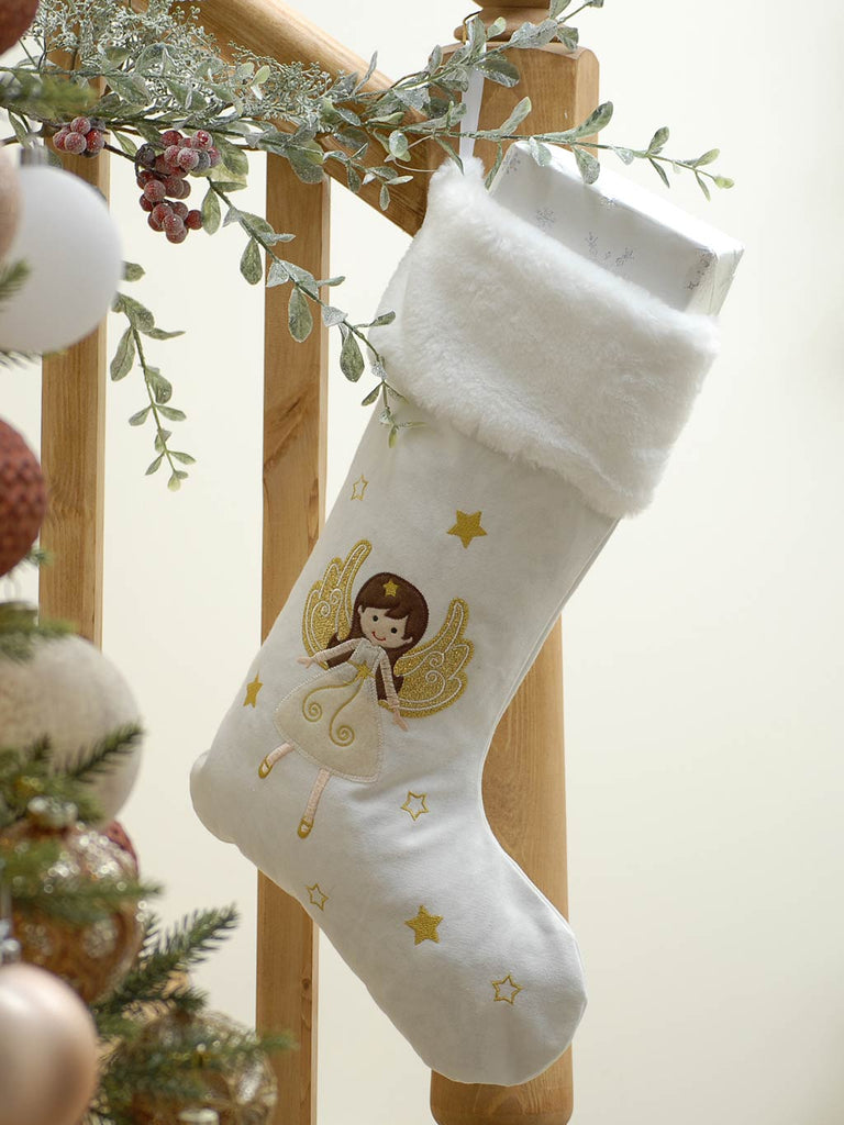 48cm White And Gold Angel Stocking