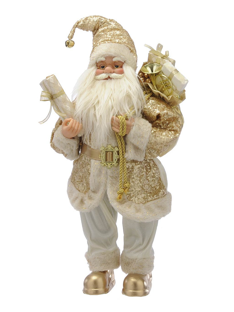 82cm Standing White And Gold Santa With Presents