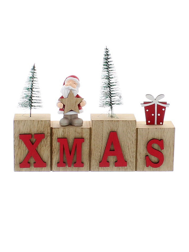 18cm Wooden Xmas Block With Santa