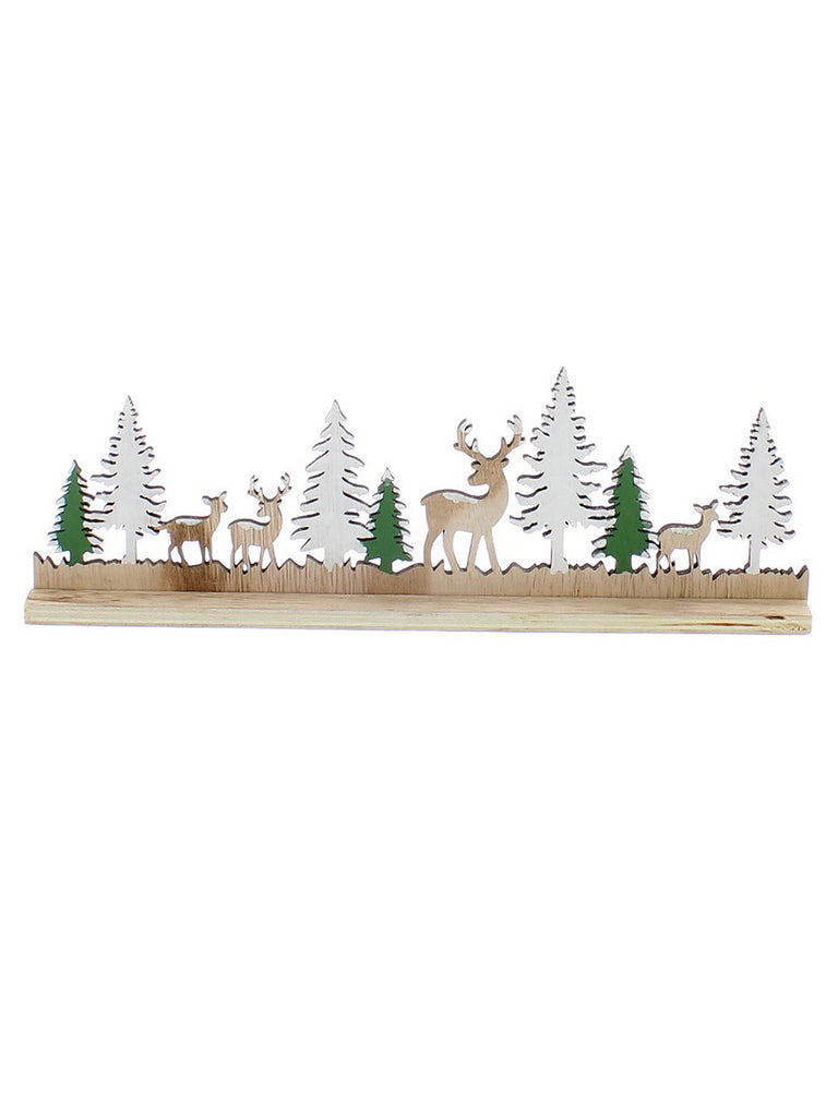 30cm Wooden Winter Scene With Reindeer