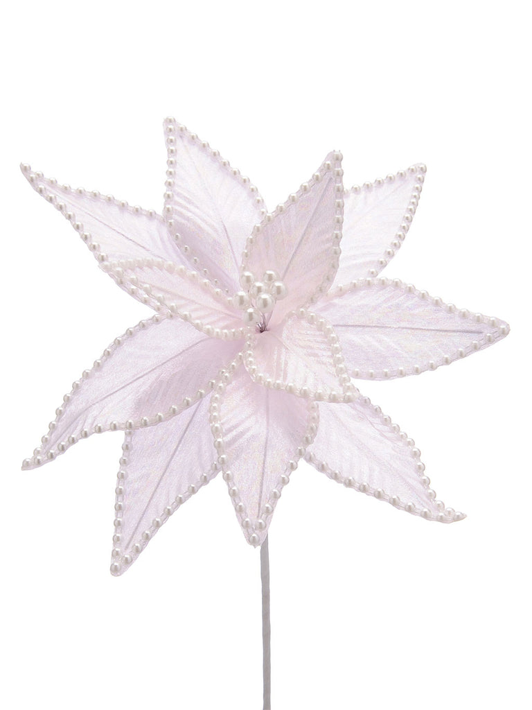 45cm Light Pink-White Pearl Effect Poinsettia Stem