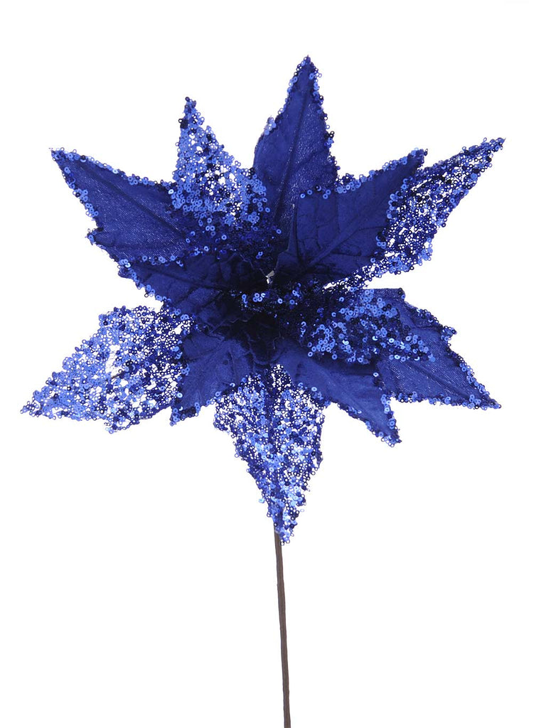 56cm Dark Blue With Netted Leaves Poinsettia Stem