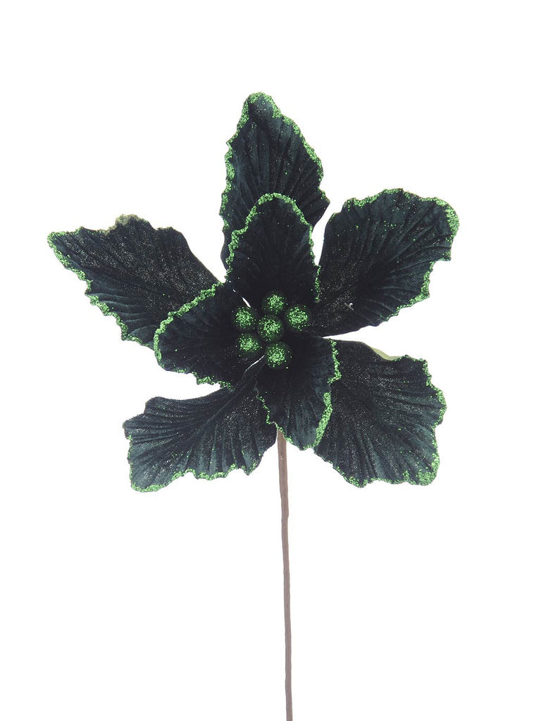 55cm Dark Green With Glitter Magnolia Stem