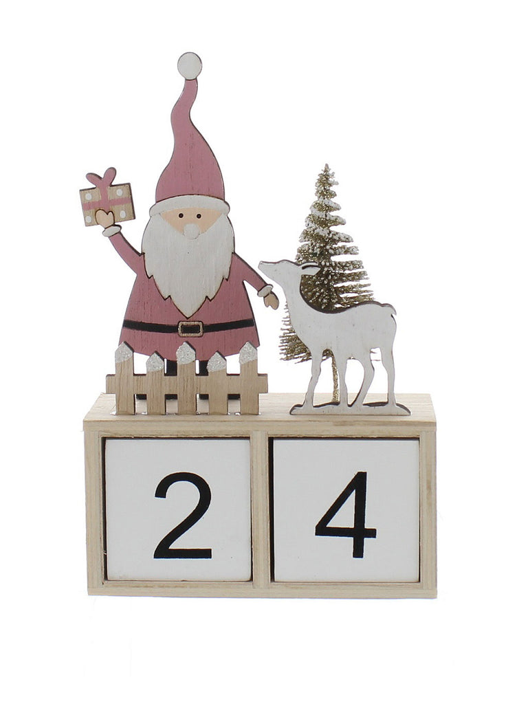 15cm Wooden Pink Santa With Tree Advent