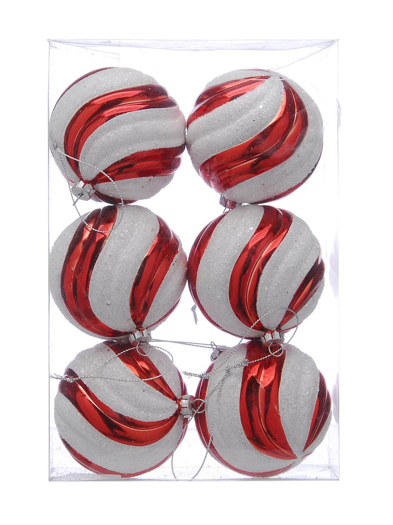 Pack of 6 x 8cm Red/White Stripe Balls