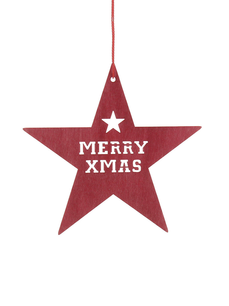 12cm Laser Cut Merry Xmas Red Star