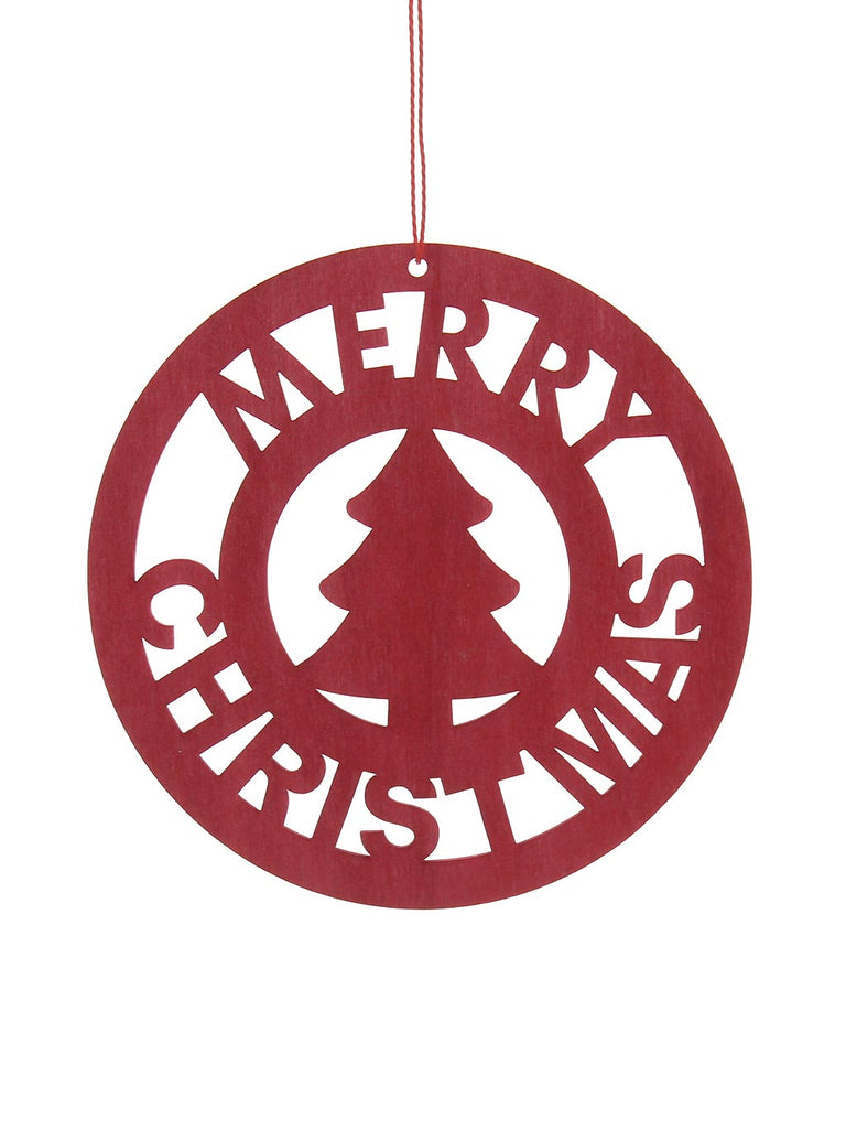 12cm Laser Cut Red Merry Christmas Disc