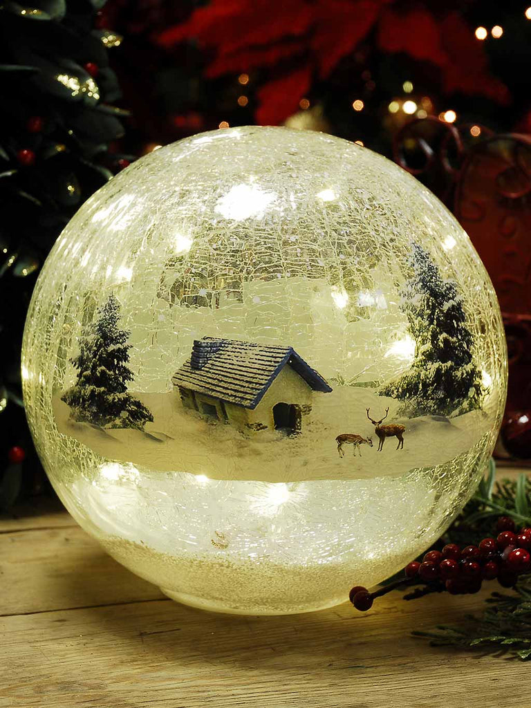 20cm Battery Operated Lit Crackle Effect Lodge Ball