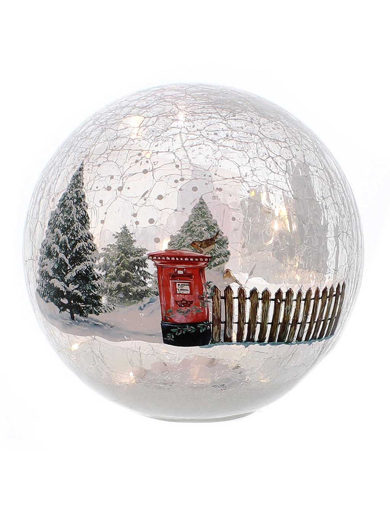 20cm Battery Operated Postbox Winter Scene Crackle Effect Ball