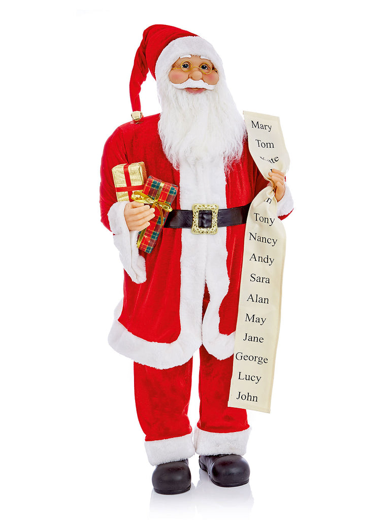 1M Standing Santa with Glasses Holding List and Parcels - Red