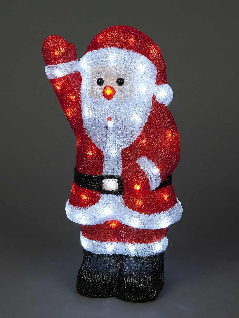 54cm Acrylic Santa with 70 Ice White LEDs/Right Arm Raised