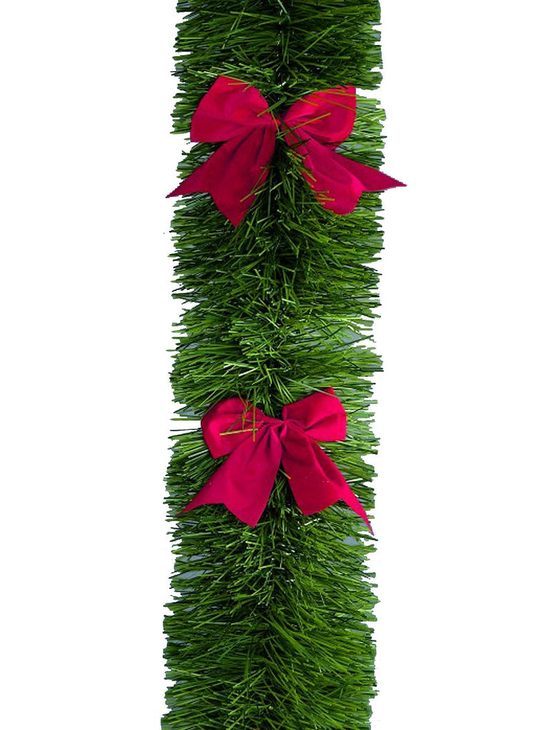 2.7M x 20cm 6-Ply Green Tinsel with Red Bows