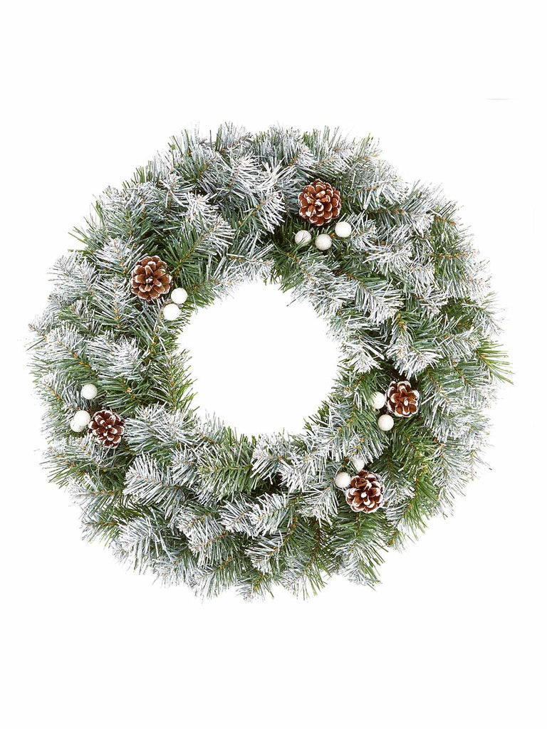 50cm Snow Tipped Wreath with White Berries