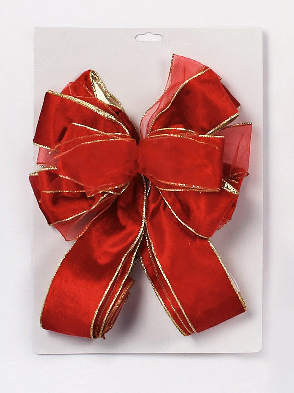 1.2M Red Velvet & Sheer Tree Bow With Long Tails