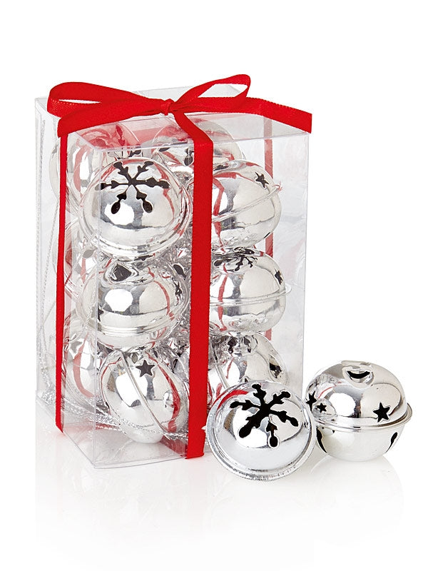 12 x 4cm Jingle Bells In Box - Silver