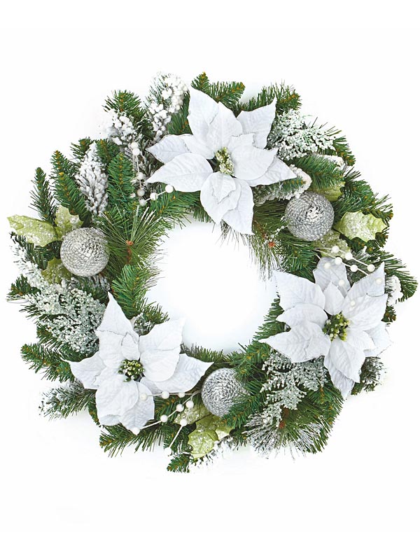 60cm White Poinsettia Christmas Wreath