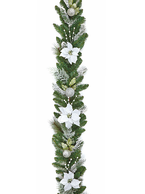 1.8M (6ft) Poinsettia Christmas Garland - White