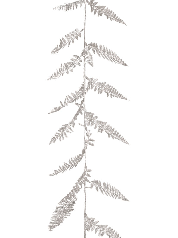 1.8M (6ft) Glitter Fern Leaf Garland - Silver