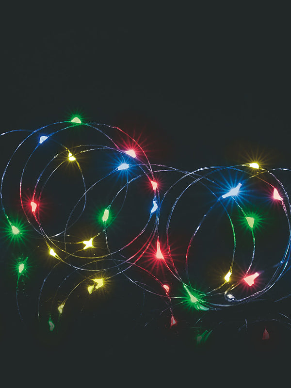 50 LED Battery Operated Multi-Action Pin Wire Christmas Lights - Multi-colour 