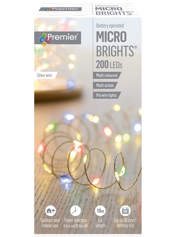 200 LED Battery Operated Multi-Action Microbrights with Timer - Multi 