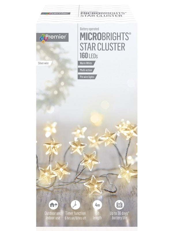160 Multi-Action Microbright Star Clusters with Timer - Warm White Leds