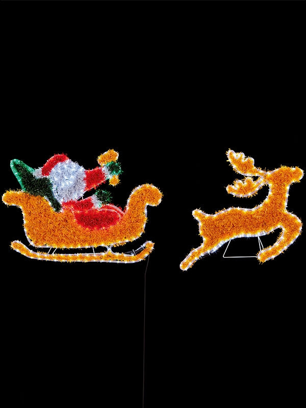 380 x 58cm Santa in Sleigh & 4 Reindeers Silhouette with 576 Multi Leds