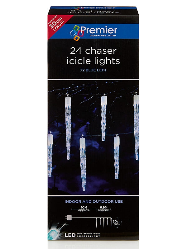  24 Chaser Christmas Icicles with 72 LEDs - Blue 