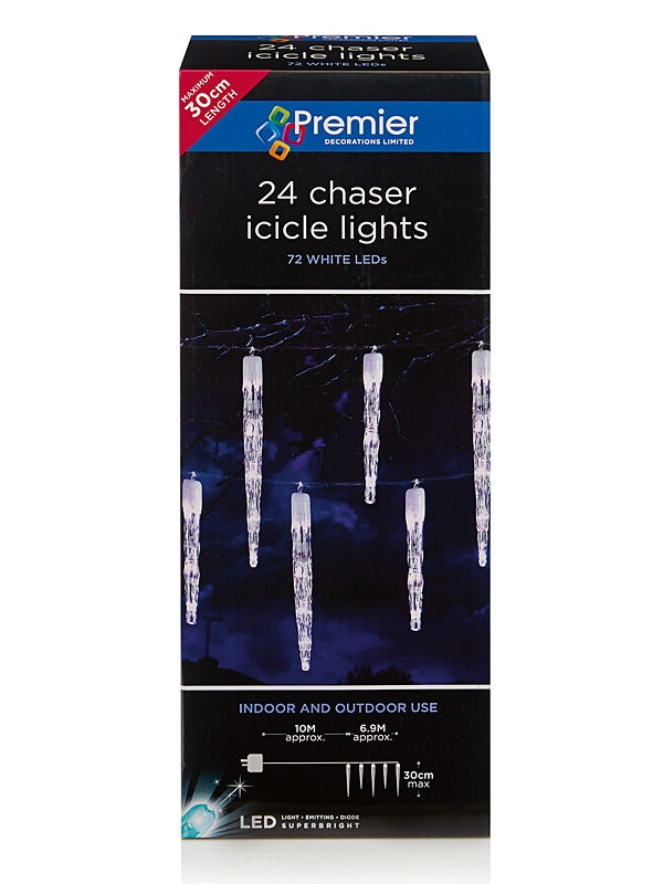24 Chaser Christmas Icicles with 72 LEDs - White 