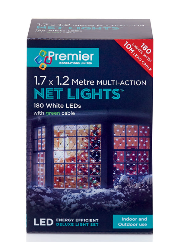 1.75 x 1.2M 180 LED Multi-Action Net Christmas Lights - White 