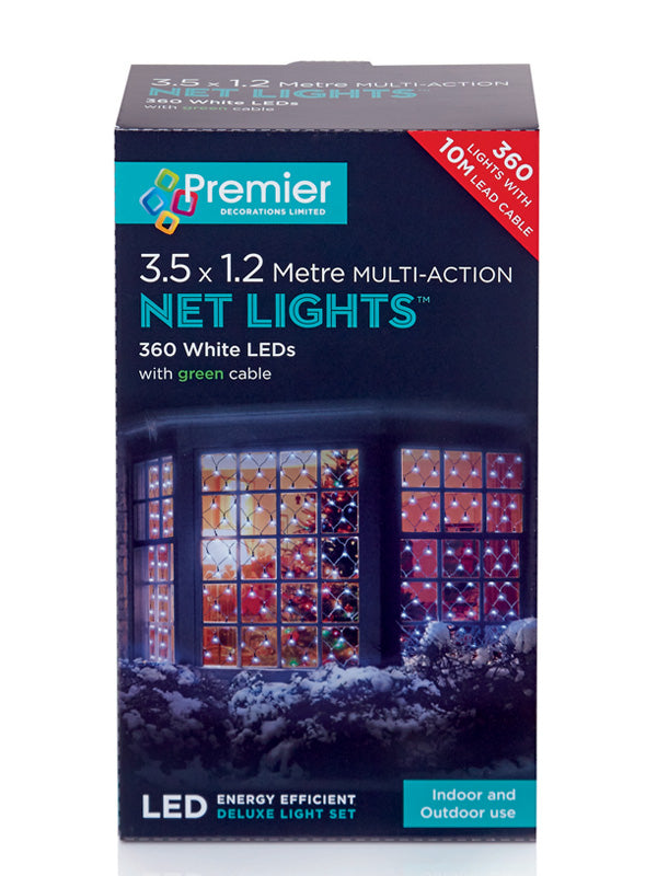 3.5 x 1.2M 360 LED Multi-Action Net Christmas Lights - White 