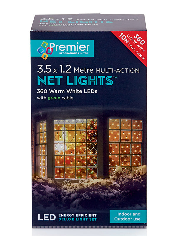 3.5 x 1.2M 360 LED Multi-Action Net Christmas Lights - Warm White 