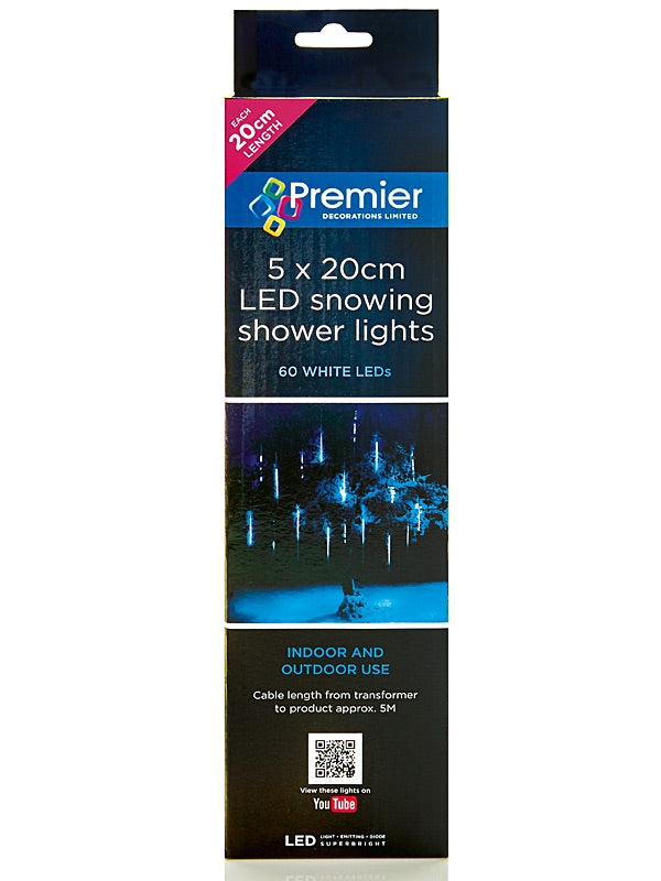 Pk 5 x 20cm Snowing Shower Christms Lights - White LED 