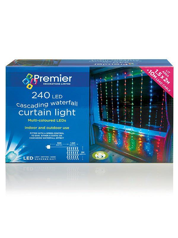 240 LED Waterfall Curtain Christmas Lights - Multi-Colour 