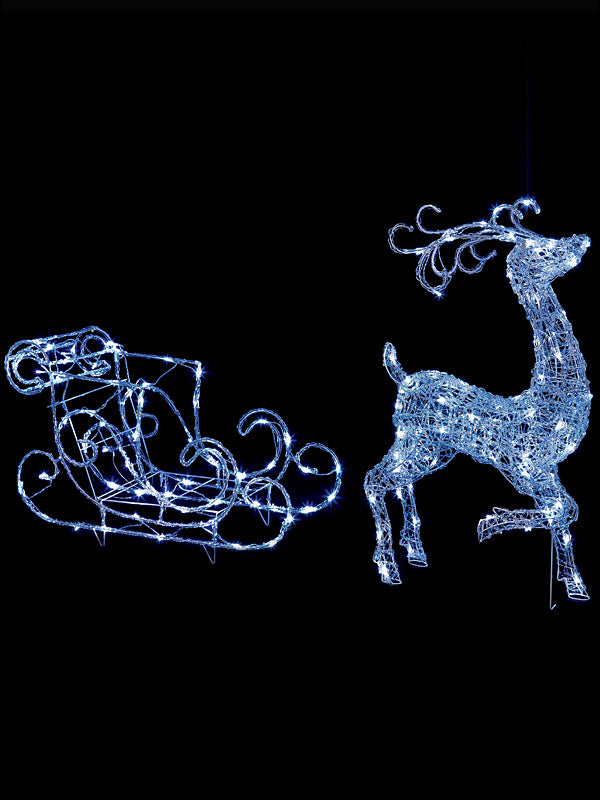 1M Acrylic Reindeer and Sleigh with 140 White LEDs