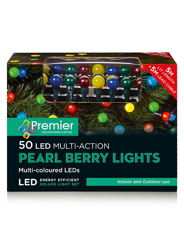 50 Multi-Action Pearl Christmas Lights - Multicolour 