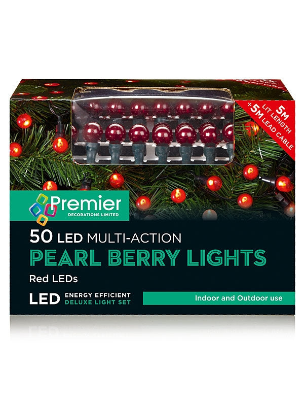 50 Multi-Action Pearl Berry Lights - Red LEDs