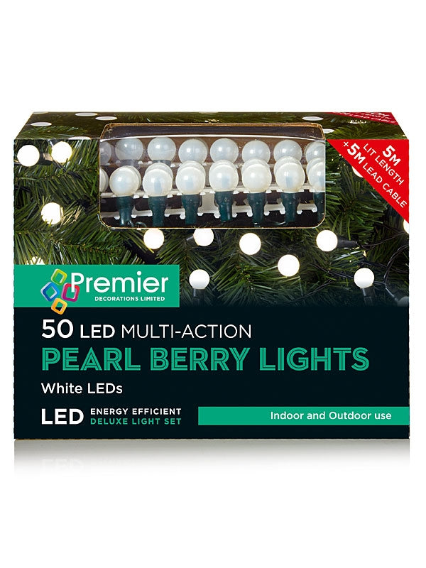 50 Multi-Action Pearl Christmas Lights - White 