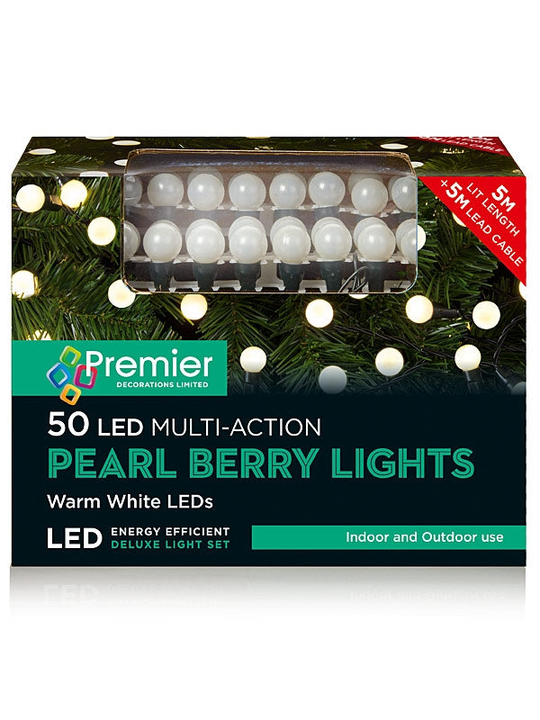 50 Multi-Action Pearl Berry Lights - Warm White LEDs