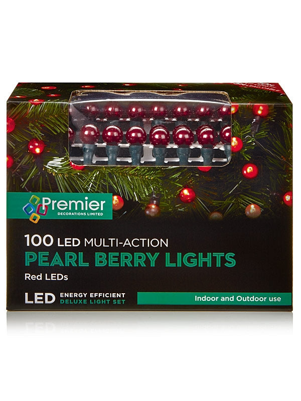 100 Multi-Action Pearl Berry Lights - Red LEDs