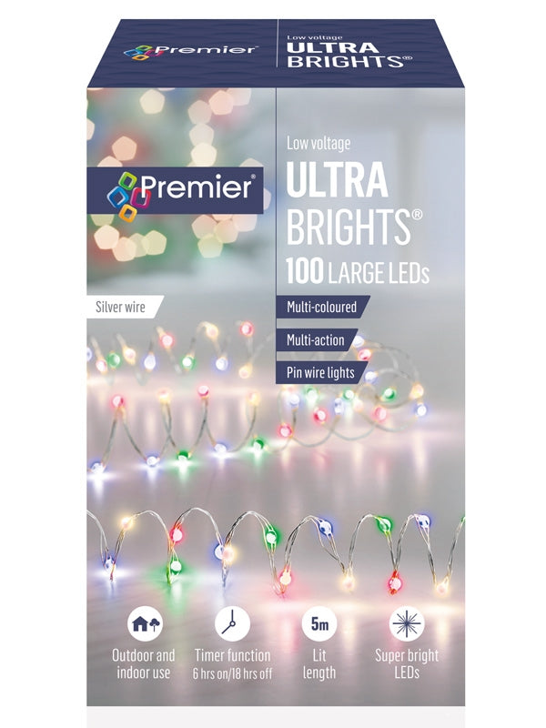 100 Multi-Action Large LED Ultrabrights with Timer - Multicolour