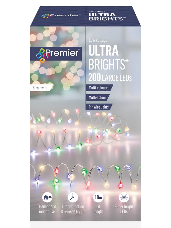 200 Multi-Action Large LED Ultrabrights with Timer - Multicolour