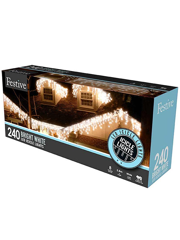  240 LED Snowing Christmas Icicles - White 