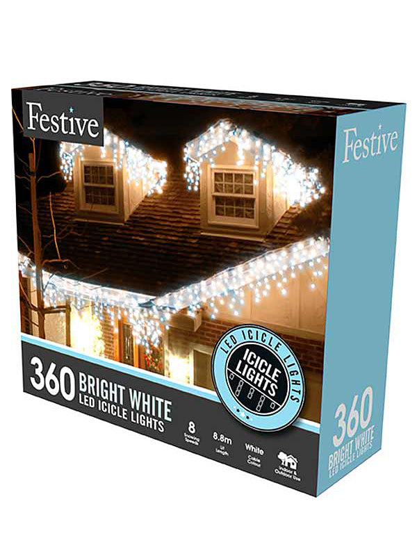 360 LED Snowing Icicle Christmas Lights - White 